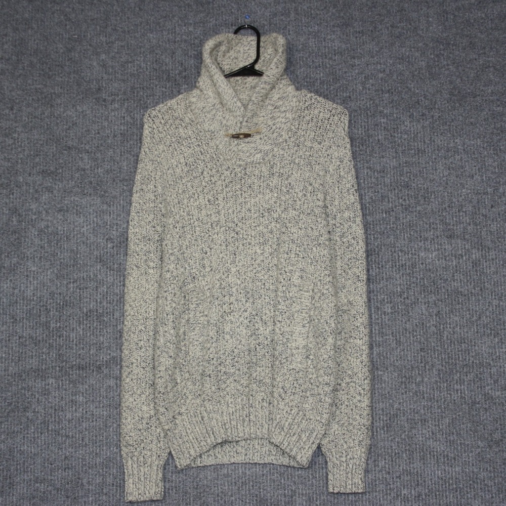 Womens S LOGG H&M Shawl Collar Knit Sweater Gray Toggle Button‎ Wool Blend